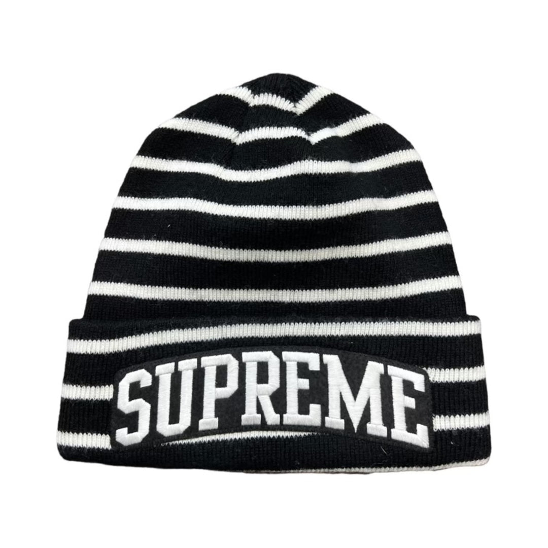 SUPREME BLACK AND WHITE STRIPPED BEANIE