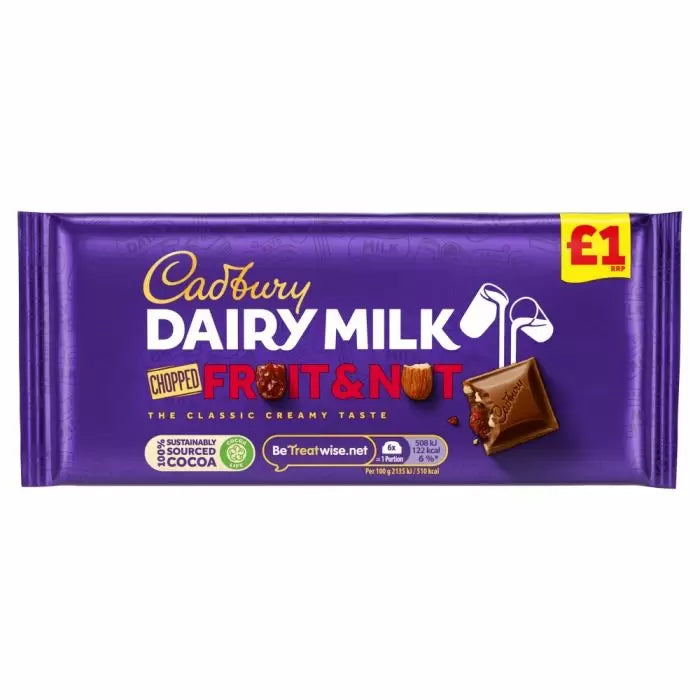 Dairy milk Chopped Fruit and Nut Bar UK