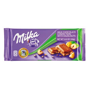 MILKA MILK CHOCOLATE WITH HAZELNUT PIECES 3.5 OZ BAR