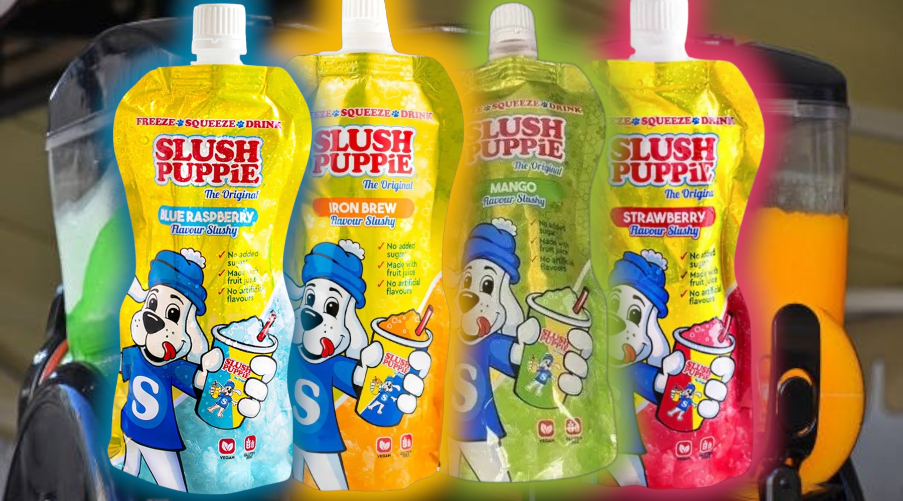 Slush Puppie Slushy Drinks – Blue Raspberry, Mango, Strawberry & Iron ...