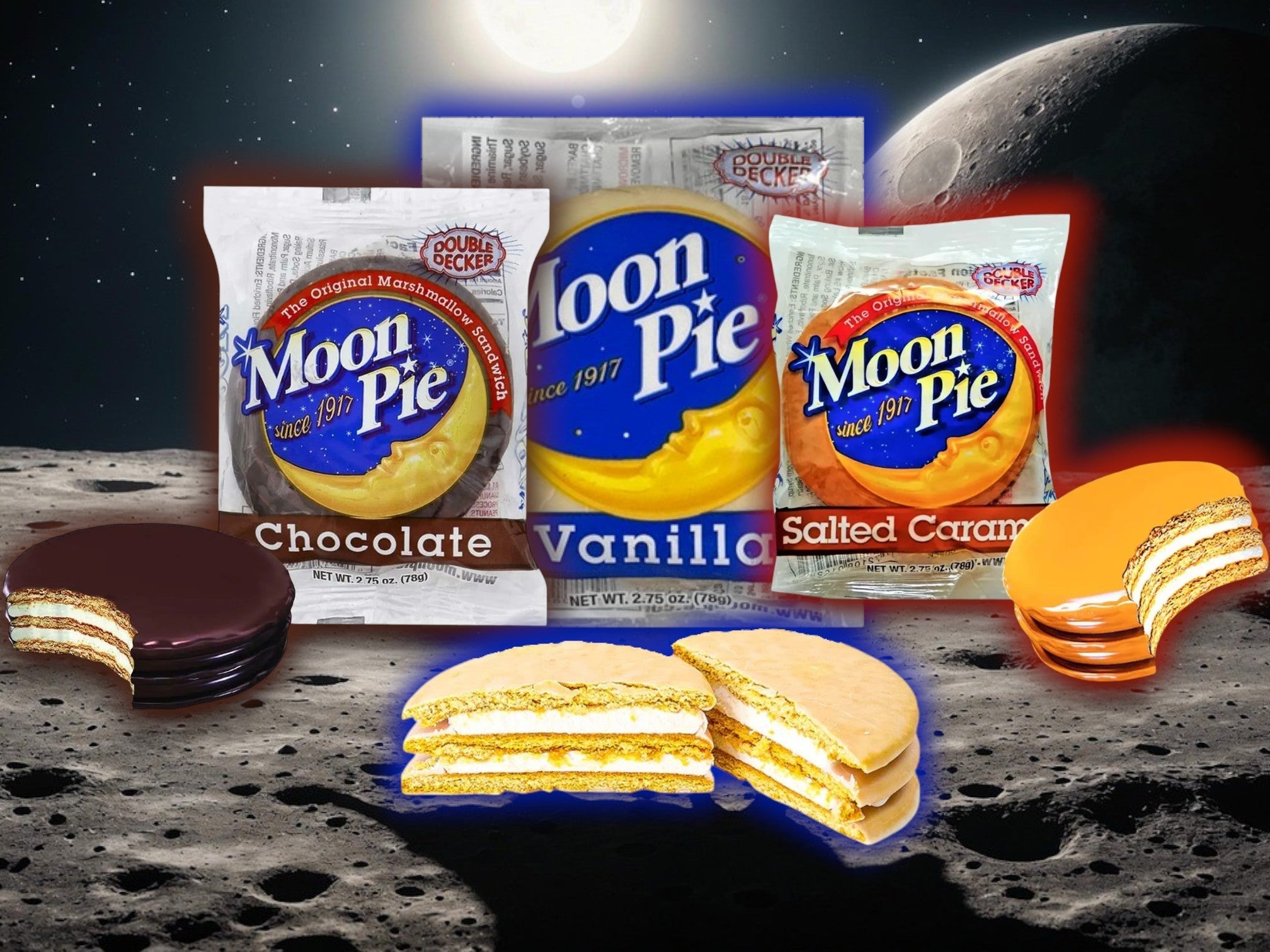 MoonPie Double Decker — Now in Salted Caramel, Vanilla & Chocolate at YEG Exotic!