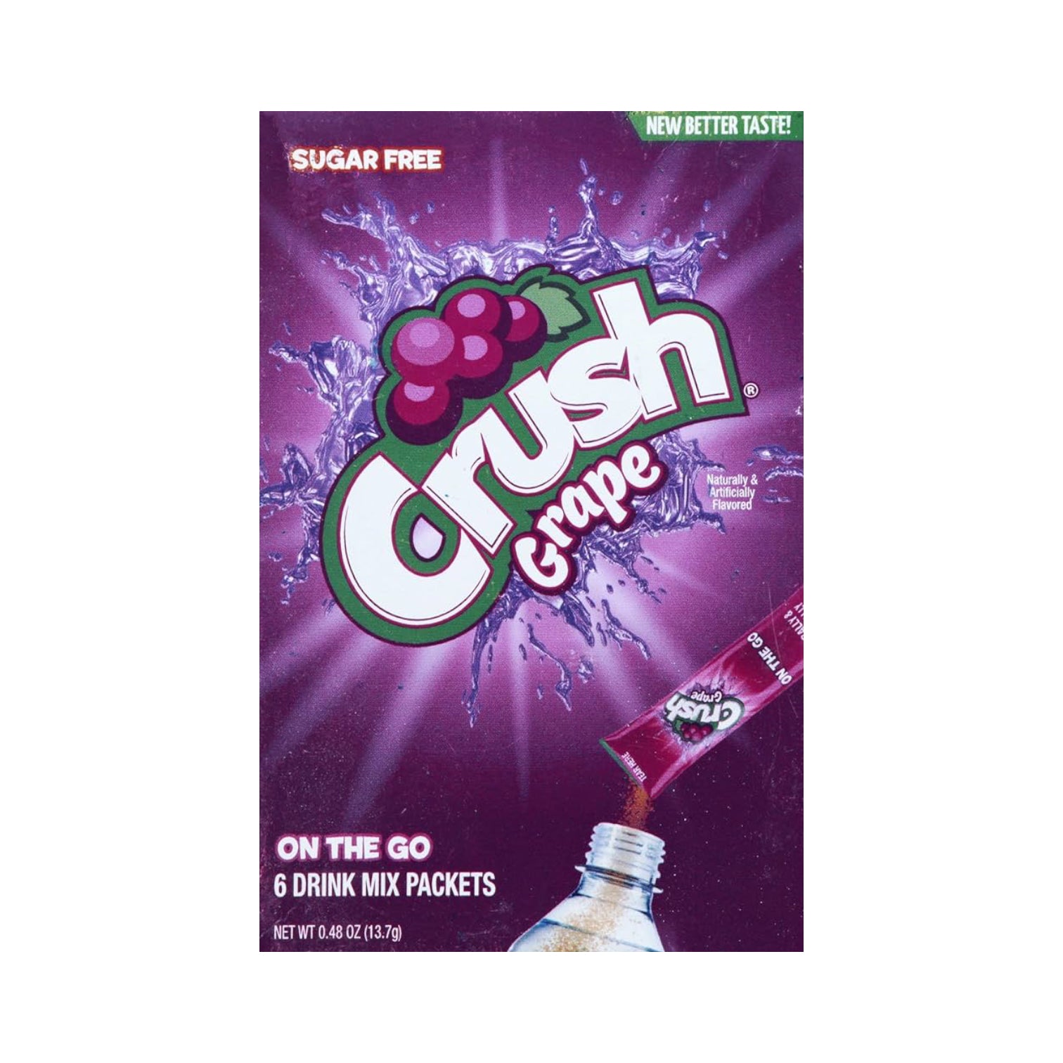 CRUSH Sugar Free Powder Drink Mix - Grape - 72 On-The-Go Sticks - Gluten Free