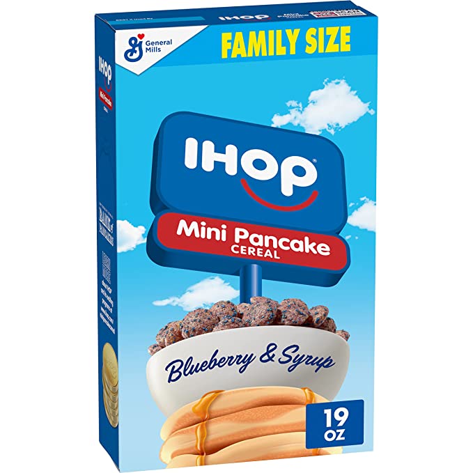 General Mills IHOP Blueberry and Syrup Mini Pancake Breakfast Cereal Family Size, 19 oz